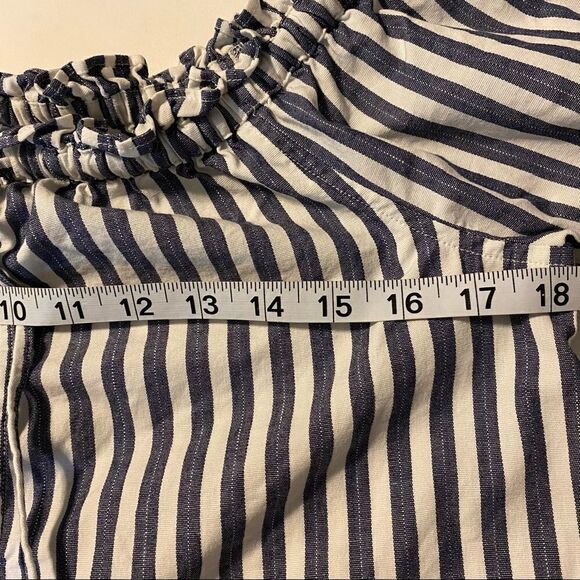 Madewell navy button Stripe Off Shoulder Top nautical blouse preppy coastal S - Picture 9 of 9